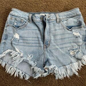 eunina Light Blue Distressed Denim Shorts